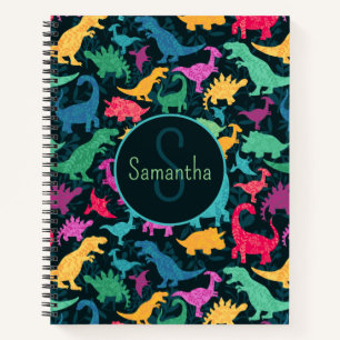 Girly Floral Dinosaur Silhouette Girls Notebook