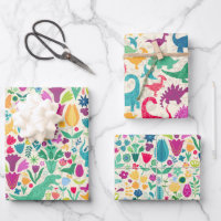 Girly Floral Dinosaur Silhouette Maximal Folk