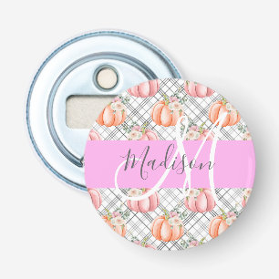 Girly Floral Grey Pink Peach Pumpkin Monogram Name Bottle Opener