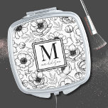Girly Floral Monogram Compact Mirror<br><div class="desc">Add a touch of sophistication to your daily routine with this elegant compact mirror, featuring a personalised monogram and name framed within a chic square detail. The mirror's exterior showcases a beautiful botanical floral pattern, bringing a sense of nature and spring into your accessories. The sophisticated mix of bold serif...</div>
