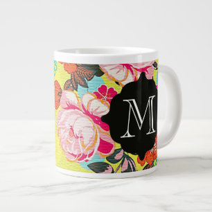 Girly Floral Paisley Monogram Giant Mug