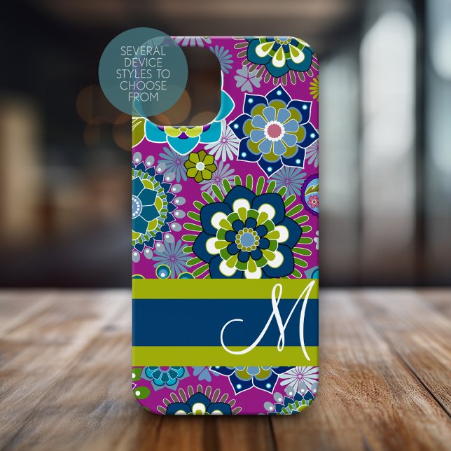 Girly Floral Pattern with Monogram Case-Mate iPhone Case (Personalized Phone Case with Monogram)