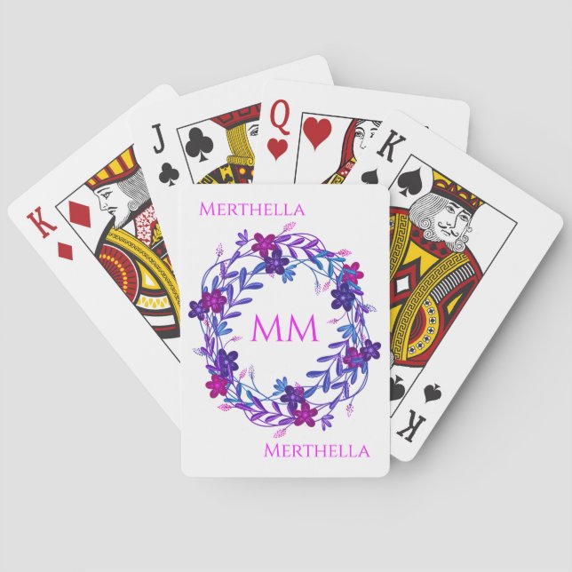 Girly Floral PERSONALIZED Monogram Playing Cards (Back)
