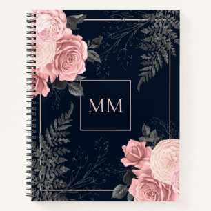 Girly Floral Pink and Navy Spiral Notebook