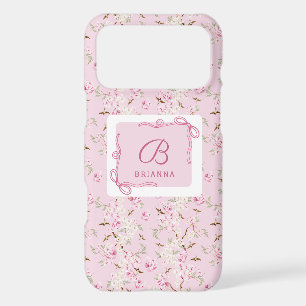Girly Floral Pink Bow Coquette Monogram