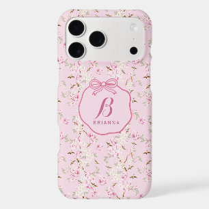 Girly Floral Pink Bow Coquette Monogram