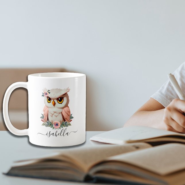 Girly floral pink owl  coffee mug (Creator Uploaded)
