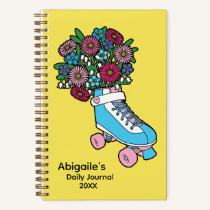 Girly Floral Skate Illustration Personalized Notebook