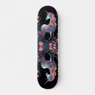 Girly Floral Unicorn Rainbow Colours Skateboard