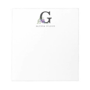 Girly Floral Watercolor Boho Chic Purple Monogram Notepad