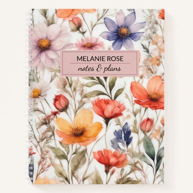 Girly Floral Wildflowers | Personalised Design Notebook (Front)