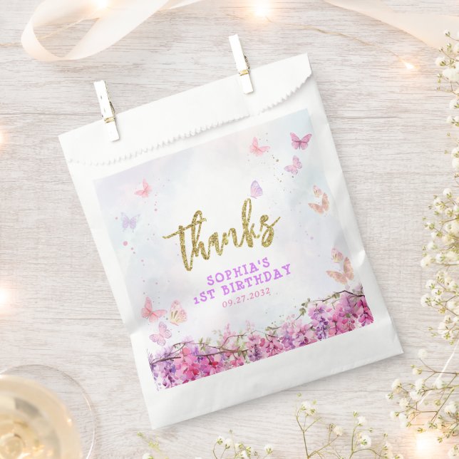 Girly Floral Wisteria Butterfly Birthday Thank You Favour Bags (Clipped)