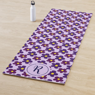 Girly Floral With Retro Daisy Flowers Purple Gym Yoga Mat