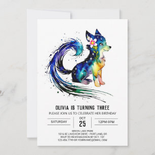 Girly Forest Wolf Digital Girl Birthday Invitation