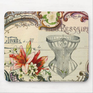 Girly french country lily Parisian vintage corset Mouse Mat