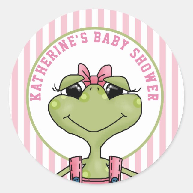 Girly Frog Baby Shower Classic Round Sticker (Front)