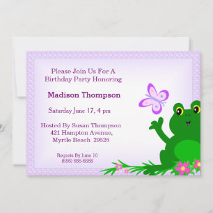 Girly Frog Birthday Party Invitation
