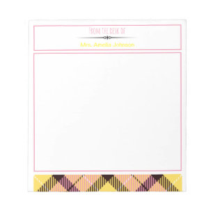 Girly From The Desk Of Custom Script Name Tartan Notepad