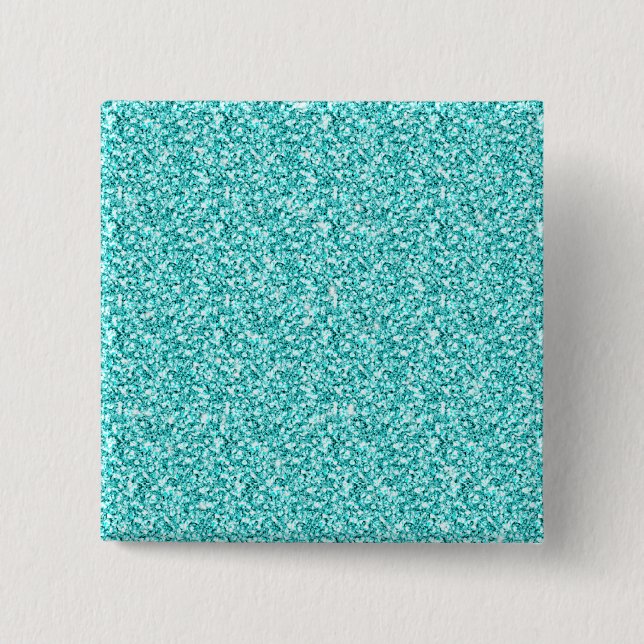 Girly, Fun Aqua Blue Glitter Printed 15 Cm Square Badge (Front)
