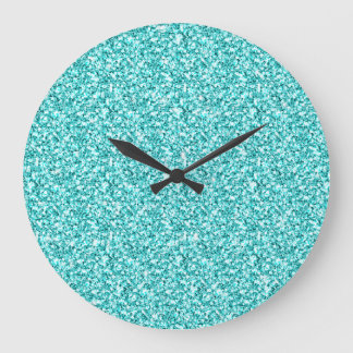 Girly, Fun Aqua Blue Glitter Printed Large Clock