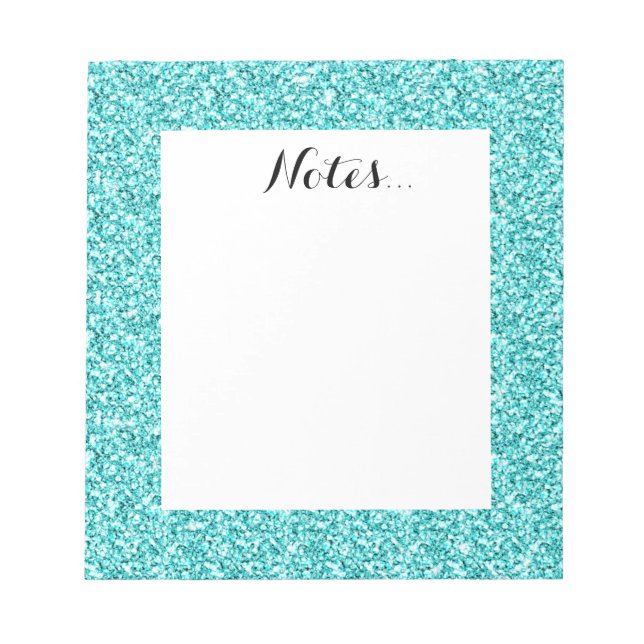 Girly, Fun Aqua Blue Glitter Printed Notepad (Front)