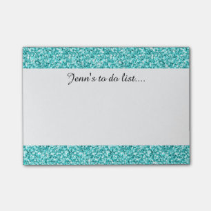 Girly, Fun Aqua Blue Glitter Printed Post-it Notes