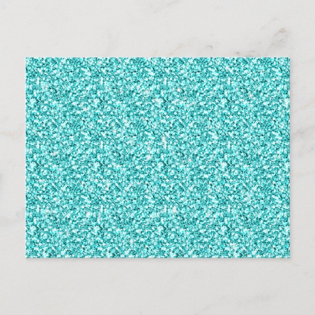 Girly, Fun Aqua Blue Glitter Printed Postcard (Front)