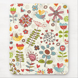 Girly Fun Birds and Flowers Mousepad
