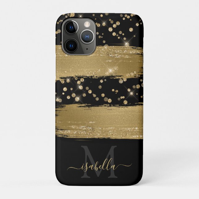 Girly Fun Black Gold Glitter Script Monogrammed Case-Mate iPhone Case (Back)