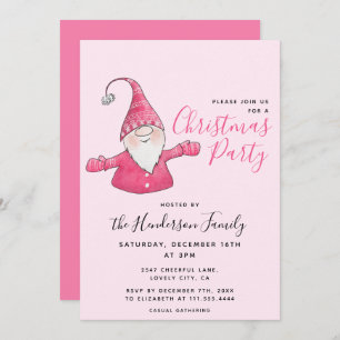 Girly Fun Gnome Personalised Pink Christmas Invitation