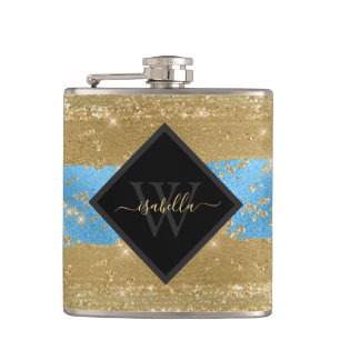 Girly Fun Modern Gold Glitter Script Monogram Flas Hip Flask