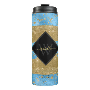Girly Fun Modern Gold Glitter Script Monogram Thermal Tumbler