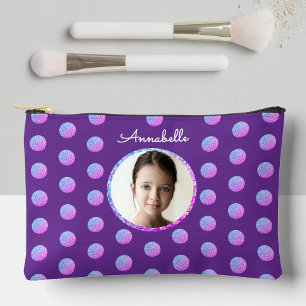 Girly Fun Purple And Pink Glitter Polka Dots Photo Accessory Pouch