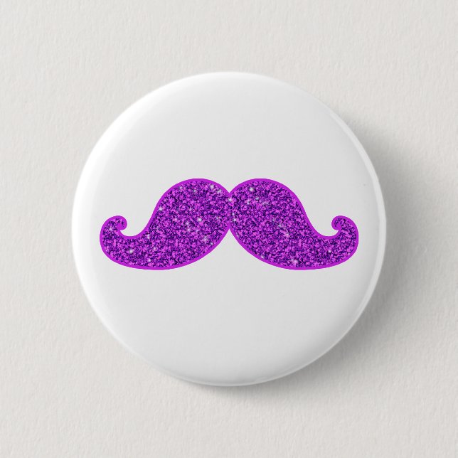 Girly fun retro moustache purple glitter 6 cm round badge (Front)
