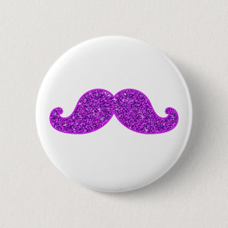 Girly fun retro moustache purple glitter 6 cm round badge