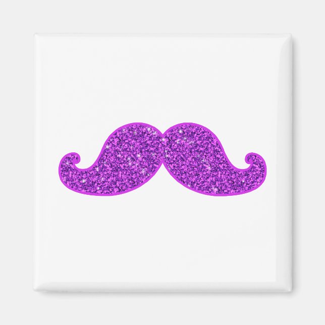 Girly fun retro moustache purple glitter printed magnet (Front)