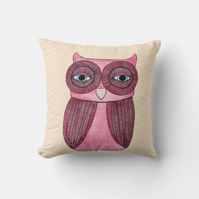 Girly Funky Modern Owl Art Cushion (Front)