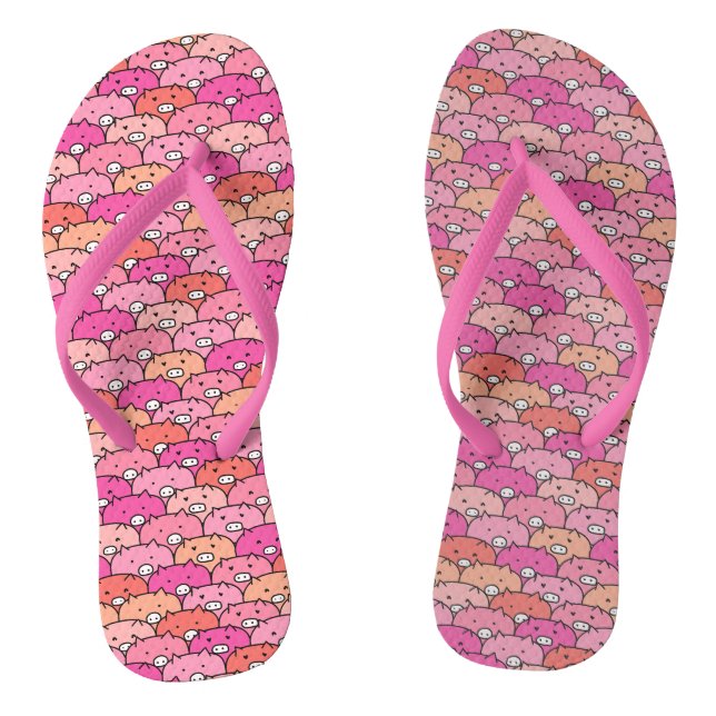 Girly Funny Pig Pattern Flip Flops (Footbed)