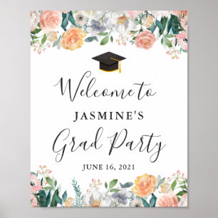 Girly Garden Roses Floral Graduation Party Sign