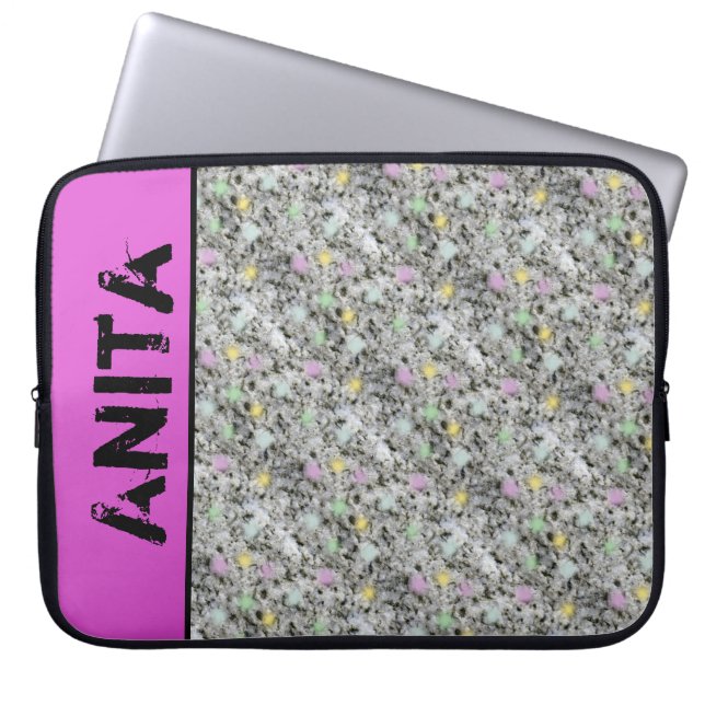 Girly Geology Granite Pastel Dots any Name Pink Laptop Sleeve (Front)