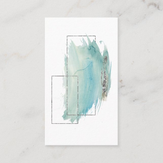 *~* Girly Geometric Silver & Turquoise Watercolor Business Card (Front)