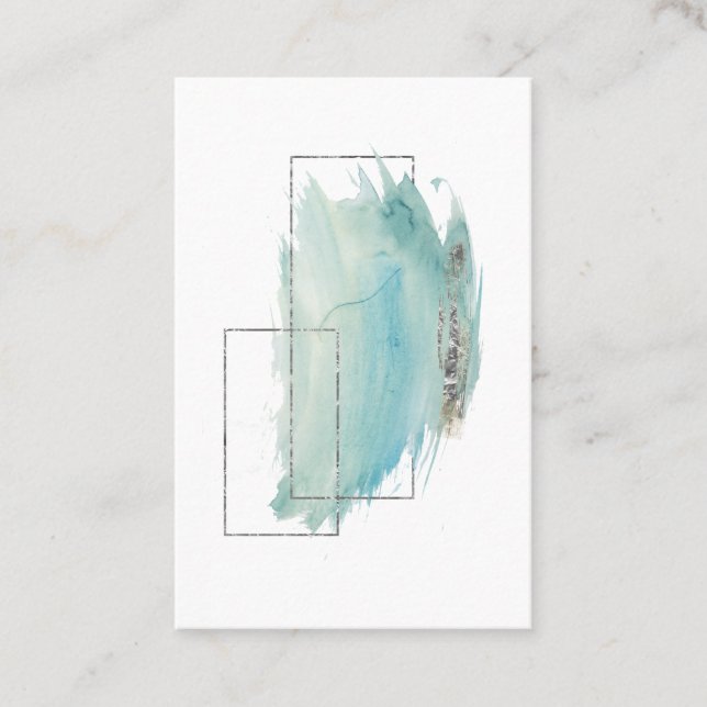 *~* Girly Geometric Silver & Turquoise Watercolor Business Card (Front)