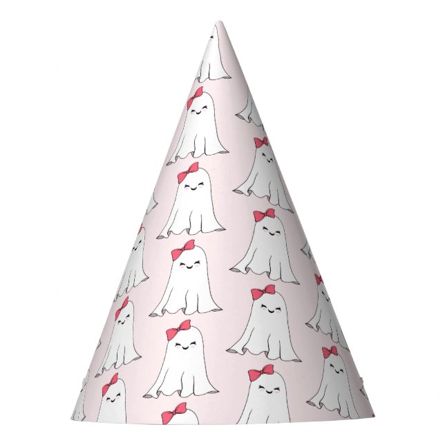 Girly Ghost with Pink Bow Party Hat (Front)