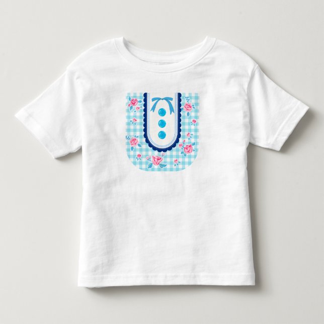 Girly gingham check pattern with cute ribbon toddler T-Shirt (Front)