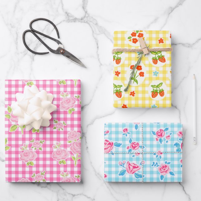 girly gingham check pattern wrapping paper sheet (Front)