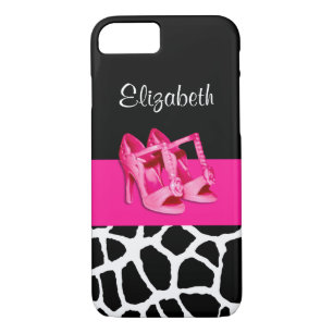 Girly Giraffe Print Cute Pink Shoes With Name iPhone 8/7 Case