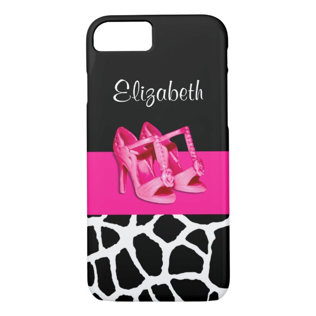 Girly Giraffe Print Cute Pink Shoes With Name Case-Mate iPhone Case (Back)
