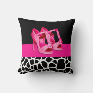 Girly Giraffe Print Cute Pink Shoes With Name Cushion