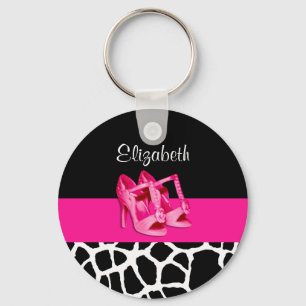 Girly Giraffe Print Cute Pink Shoes With Name Key Ring