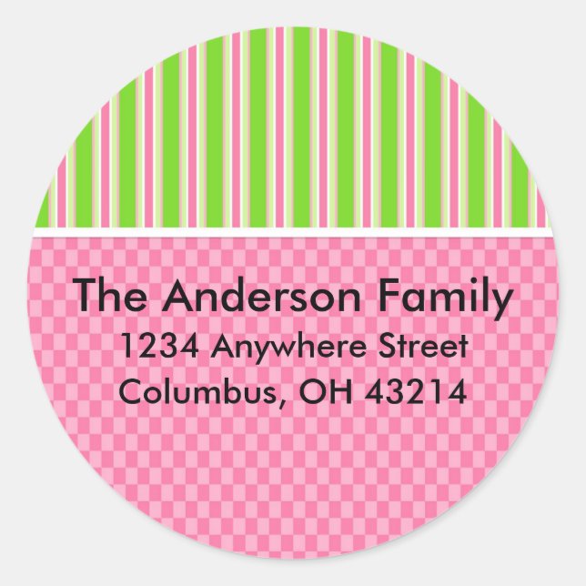 Girly Girl Checks & Stripes Return Address Labels (Front)